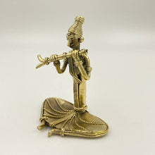 Load image into Gallery viewer, Indian musician sitting metal statue for decoration-side view
