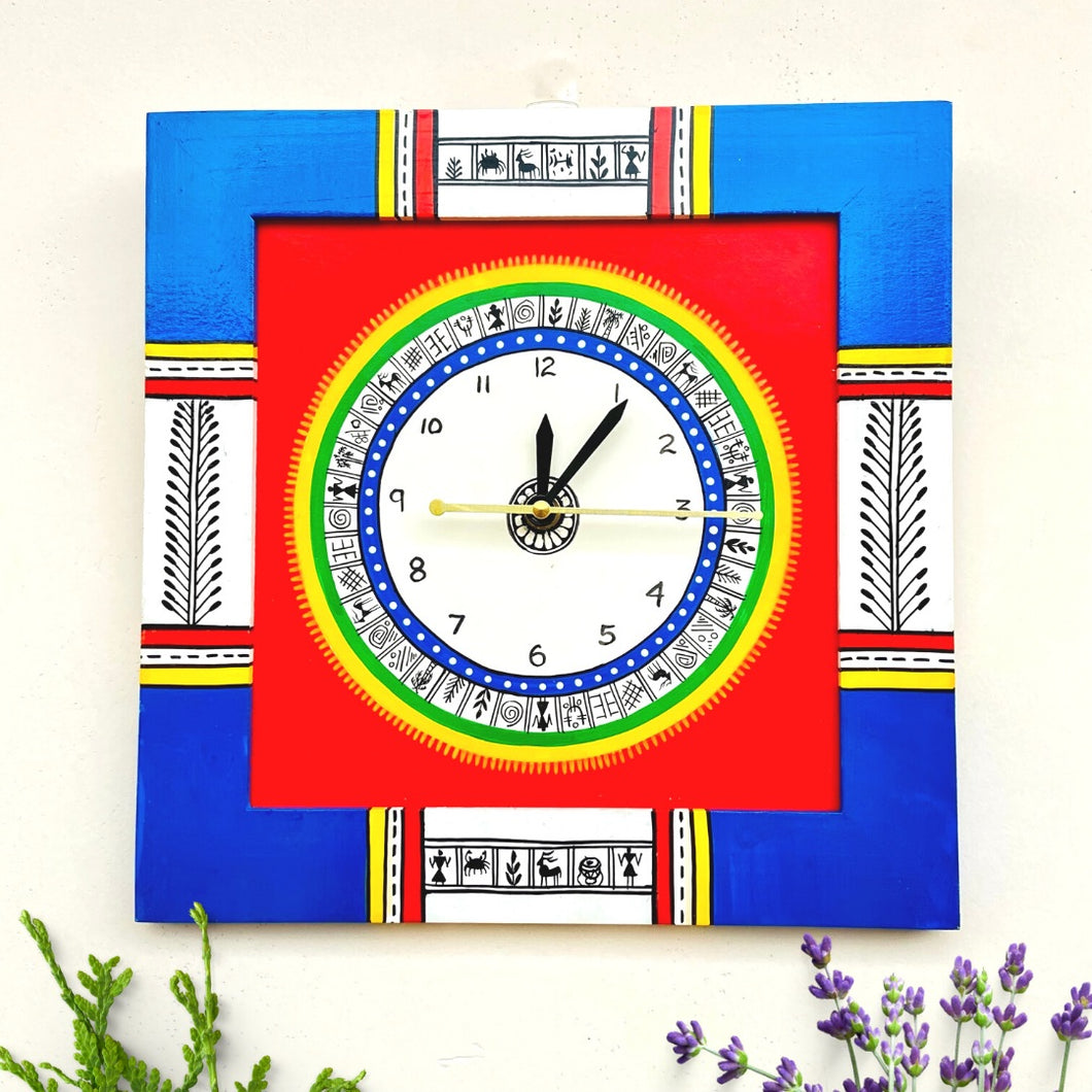 ‘Clocks ticking’. Hand painted wall clock(Blue and Red)