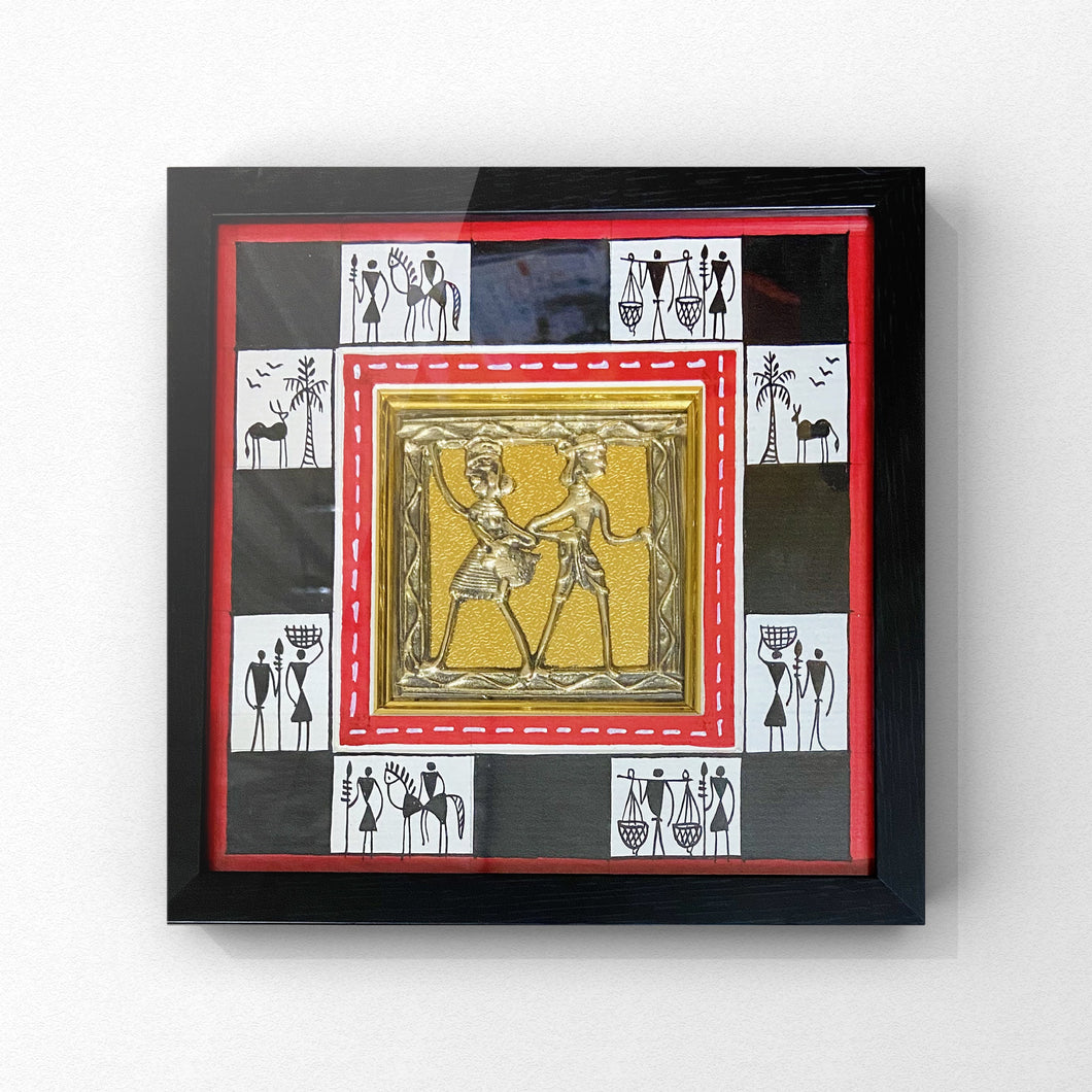 Red Dhokra Frame With Warli Painting