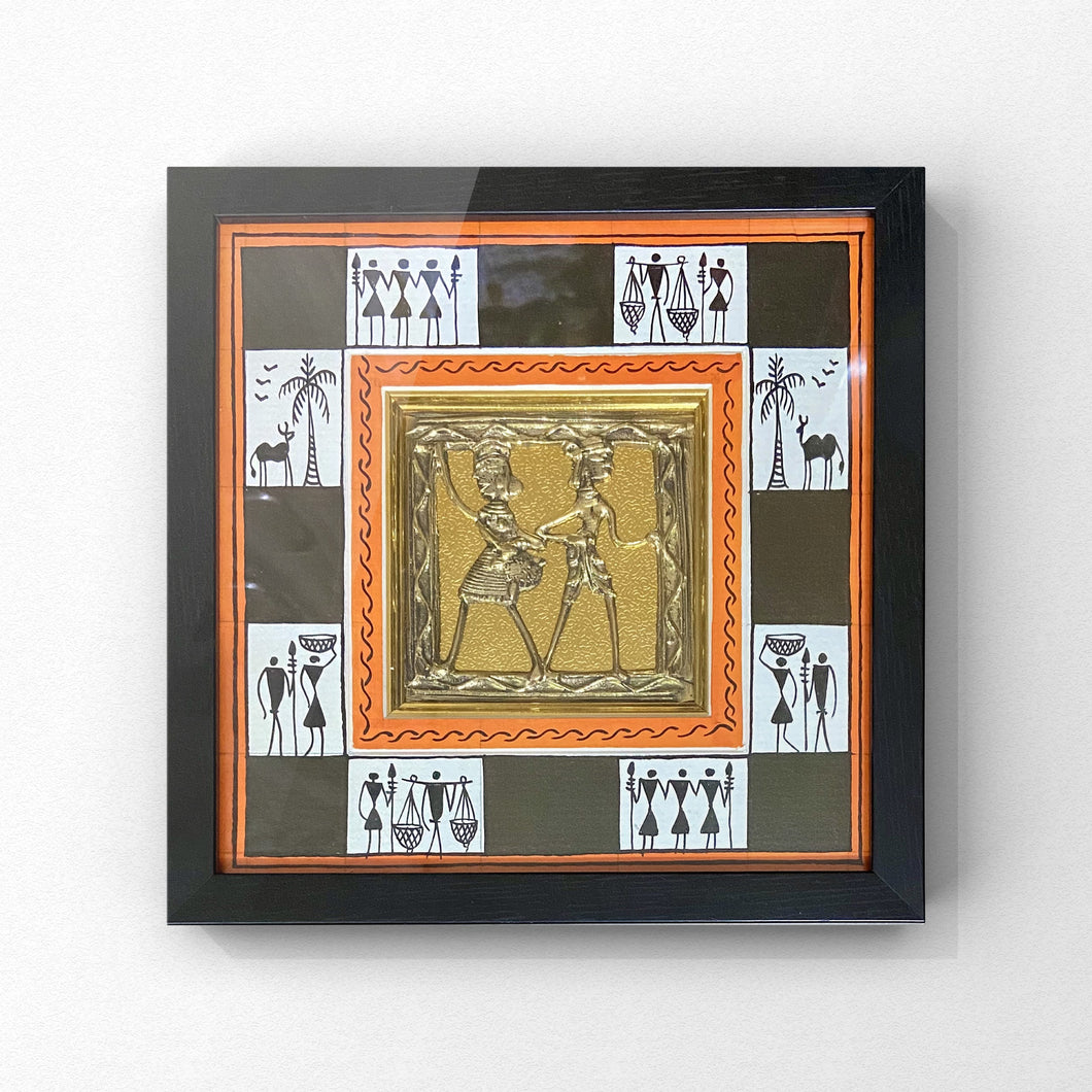 Kesari Dhokra Frame With Warli Painting