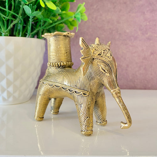 Dokra elephant candle holder