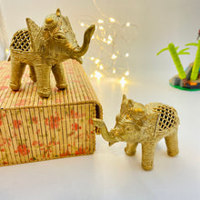 Load image into Gallery viewer, Set of 2 brass dhokra elephant figurine golden colour
