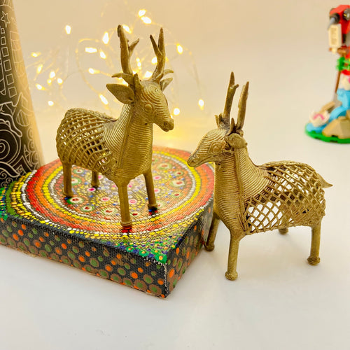 Dhokra golden brass deer-Set of 2