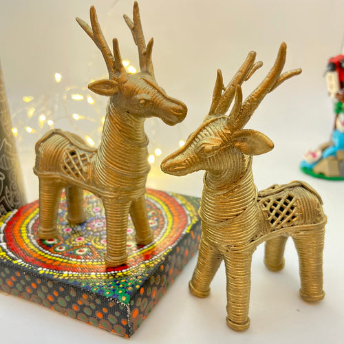 Dhokra golden brass deer-Set of 2